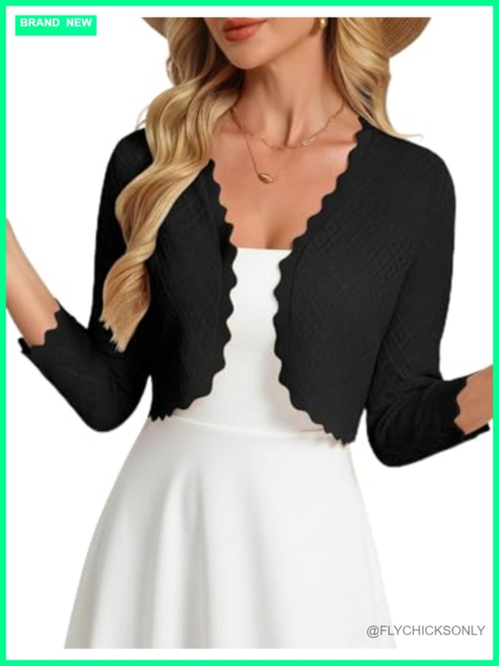 Women's Crochet Bolero Shrug 3/4 Sleeve Open Front Knitted Cardigan